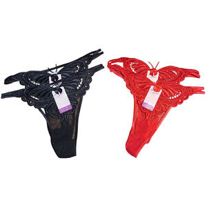 Body Secret Lot of 4 Women's Lace Butterfly Thong Underwear Assorted Colors M